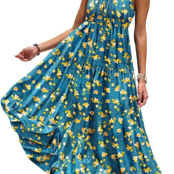 Summer Bohemian Floral Dresses for Women Spaghetti Straps Maxi Dress Casual Flow - Picture 1 of 5